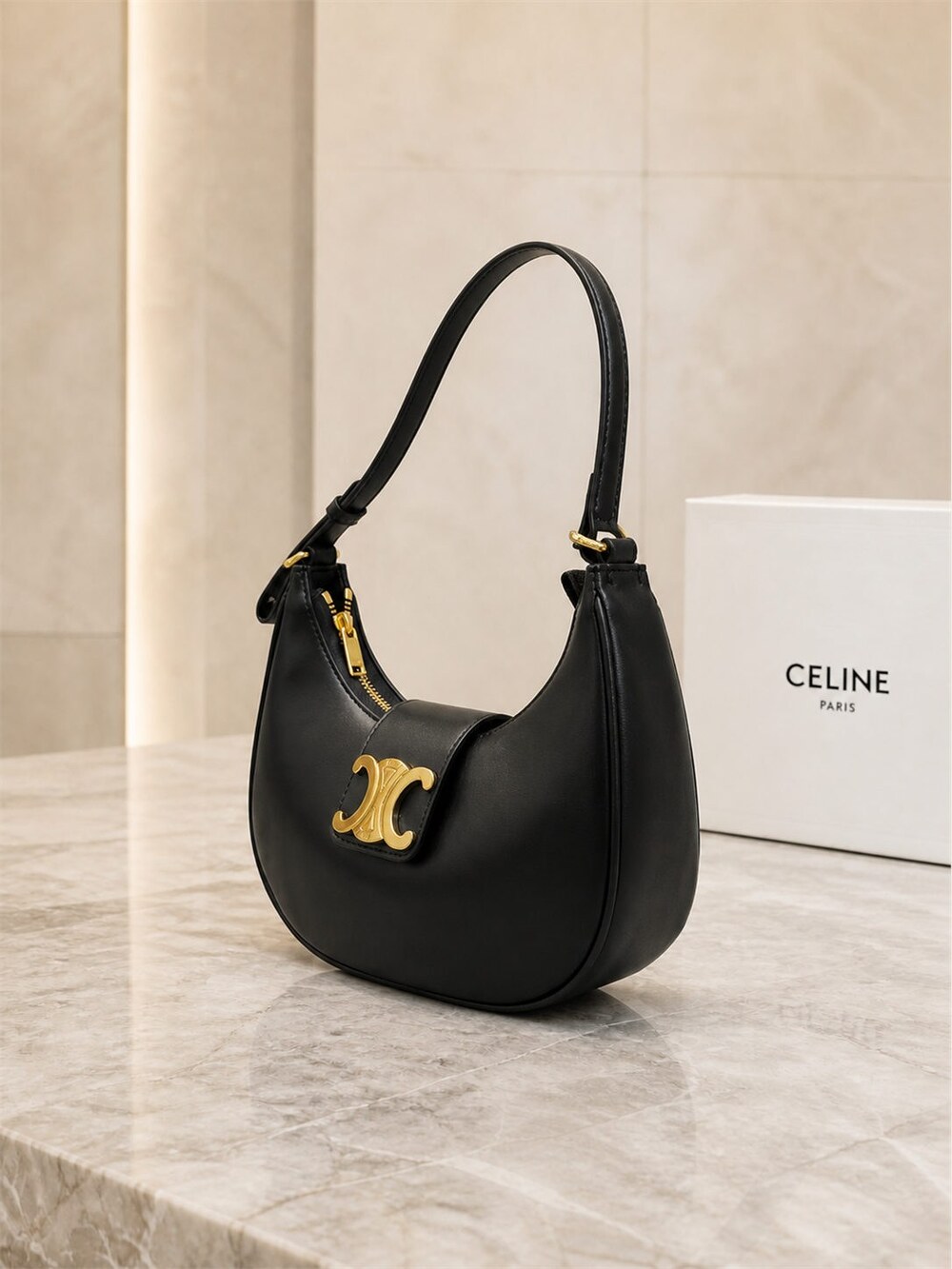 Celine Ava Triomphe Medium Black Leather Shoulder Bag - Picture 3 of 9